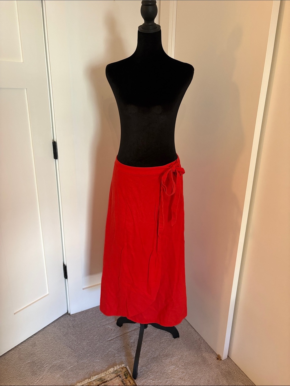 J. Crew Red Wrap Midi Skirt with Side Tie